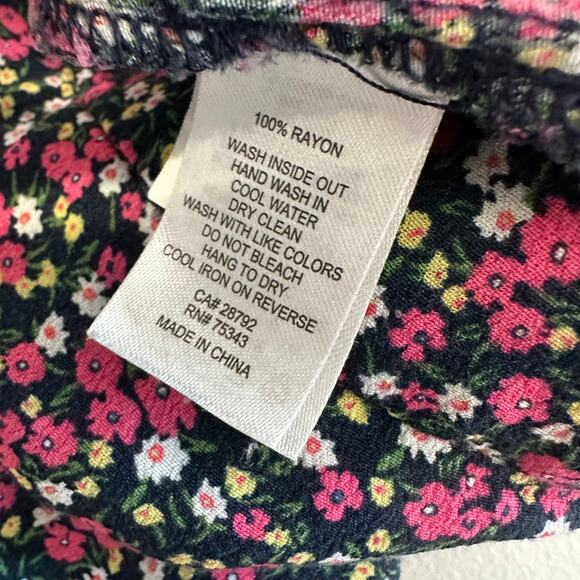 Rachel Zoe Waterfall Midi Skirt WMNS 12 Black Pink Floral Ruffle Elastic Waist - Picture 5 of 6